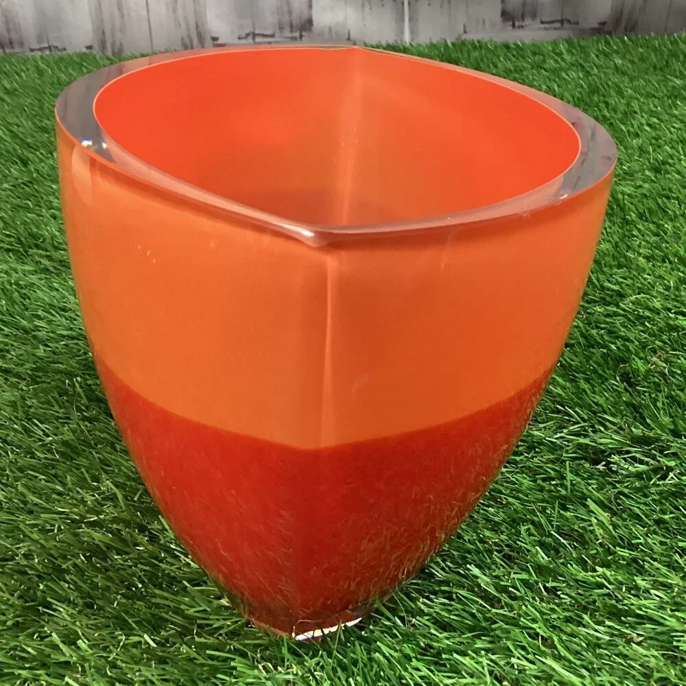 Waterford Evolution Orange Red Stripe Oval Modern Glass Vase